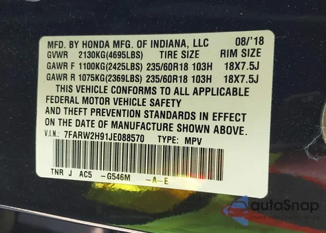 2018 Honda Cr-V Touring z USA, uszkodzony, nr VIN 7FARW2H91JE088570